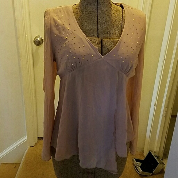 Long sleeve v-neck  semisheer blouse size S - Picture 1 of 2